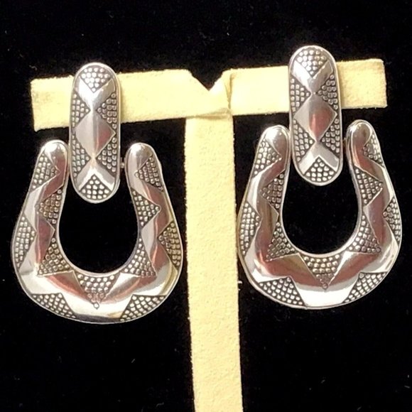 Native American Sterling Silver Earrings PRECIV Marked Door Knocker Dangle - Picture 1 of 8